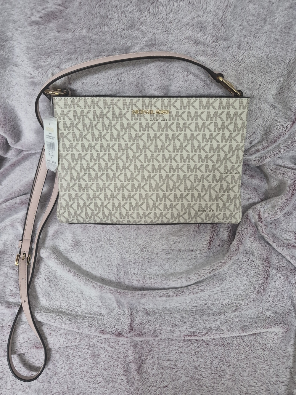 Michael Kors Beige and Light Pink Signature Crossbody Shoulder Bag